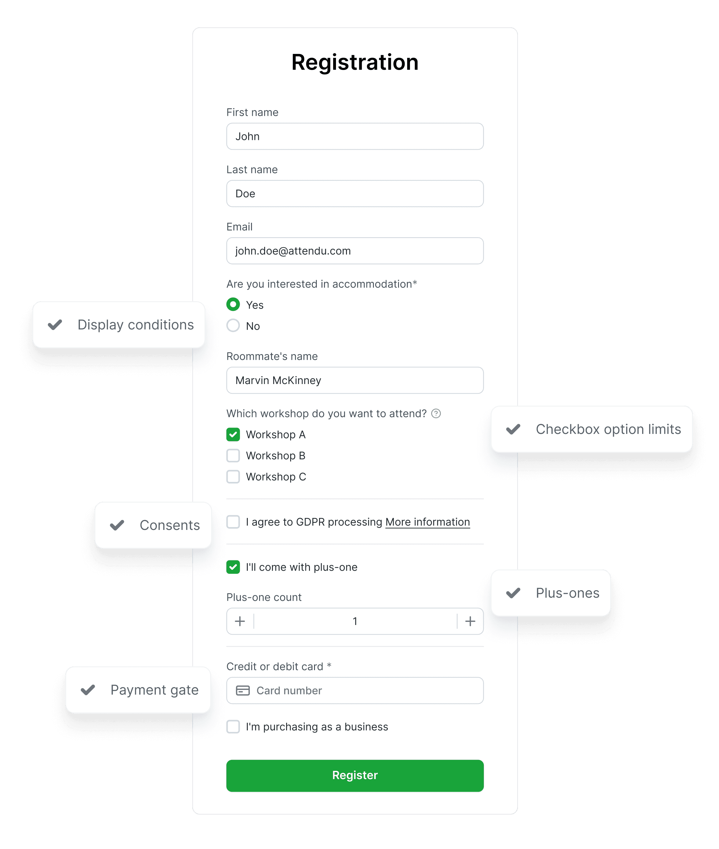 Registration forms and personalization