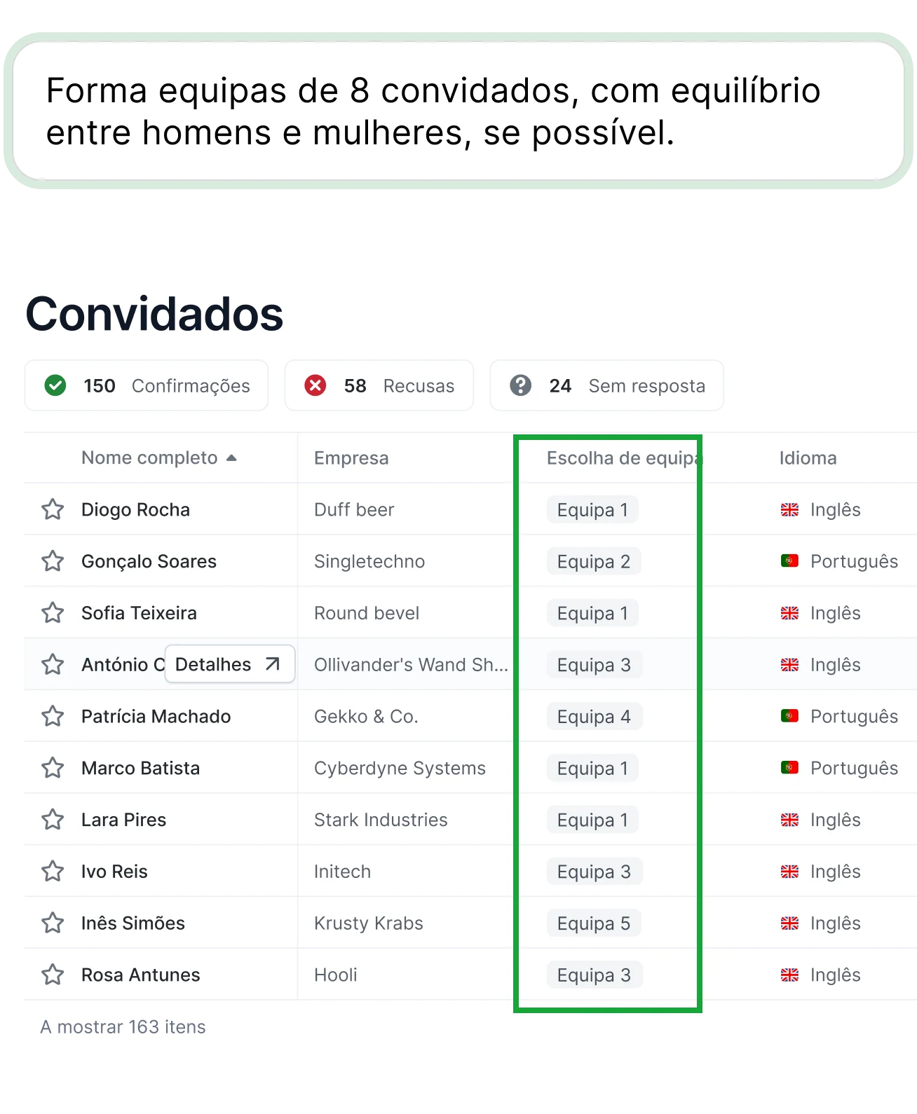 Gestão de convidados