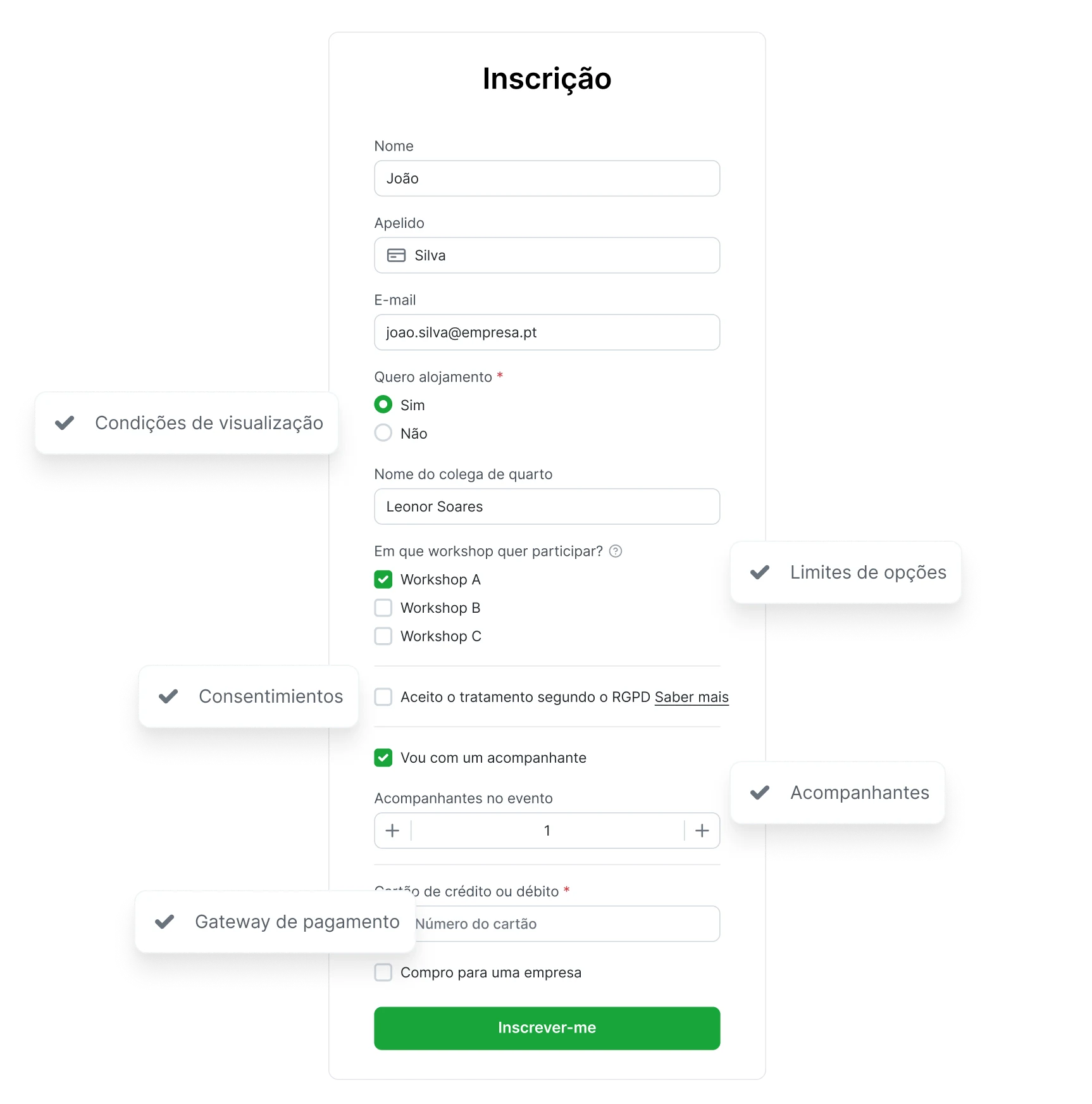 Registo numa data específica com lotação