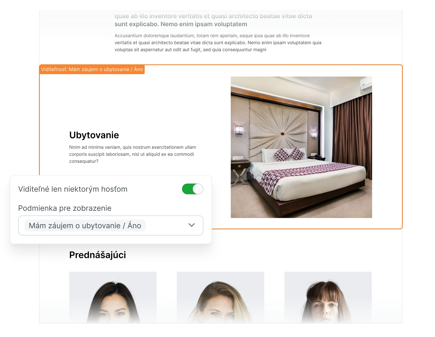 Sekcie na mieru každej skupine hostí